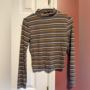 Striped mock neck long sleeve top